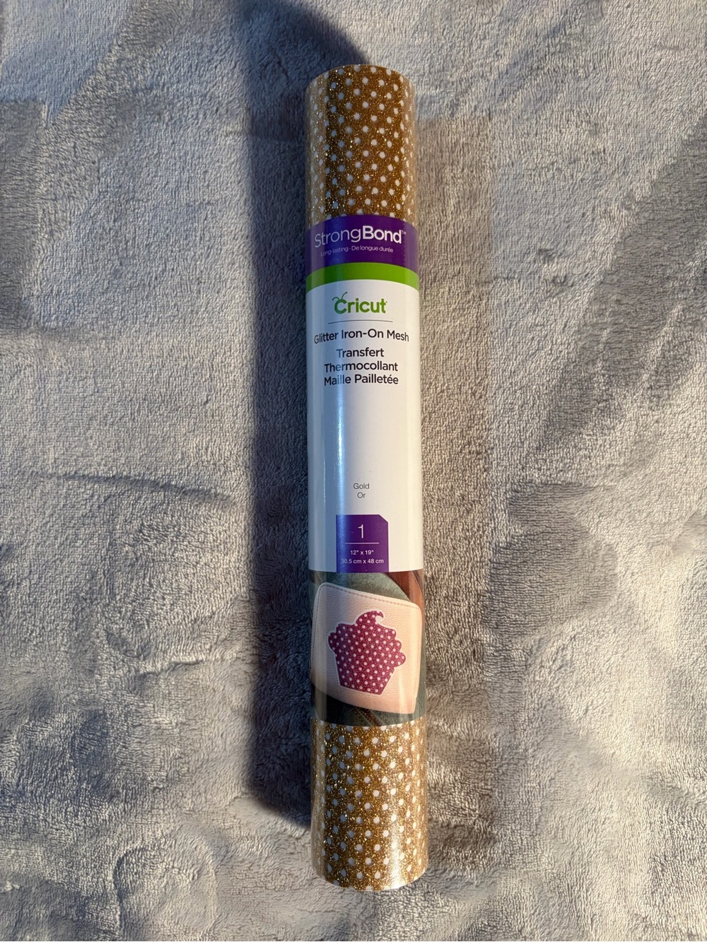 Cricut Gold Glitter Iron-On Mesh with White Polka Dots